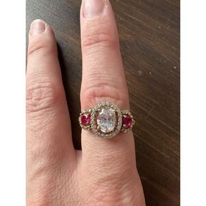 Sterling Silver 925 Ruby and White Sapphire Ring Size 7